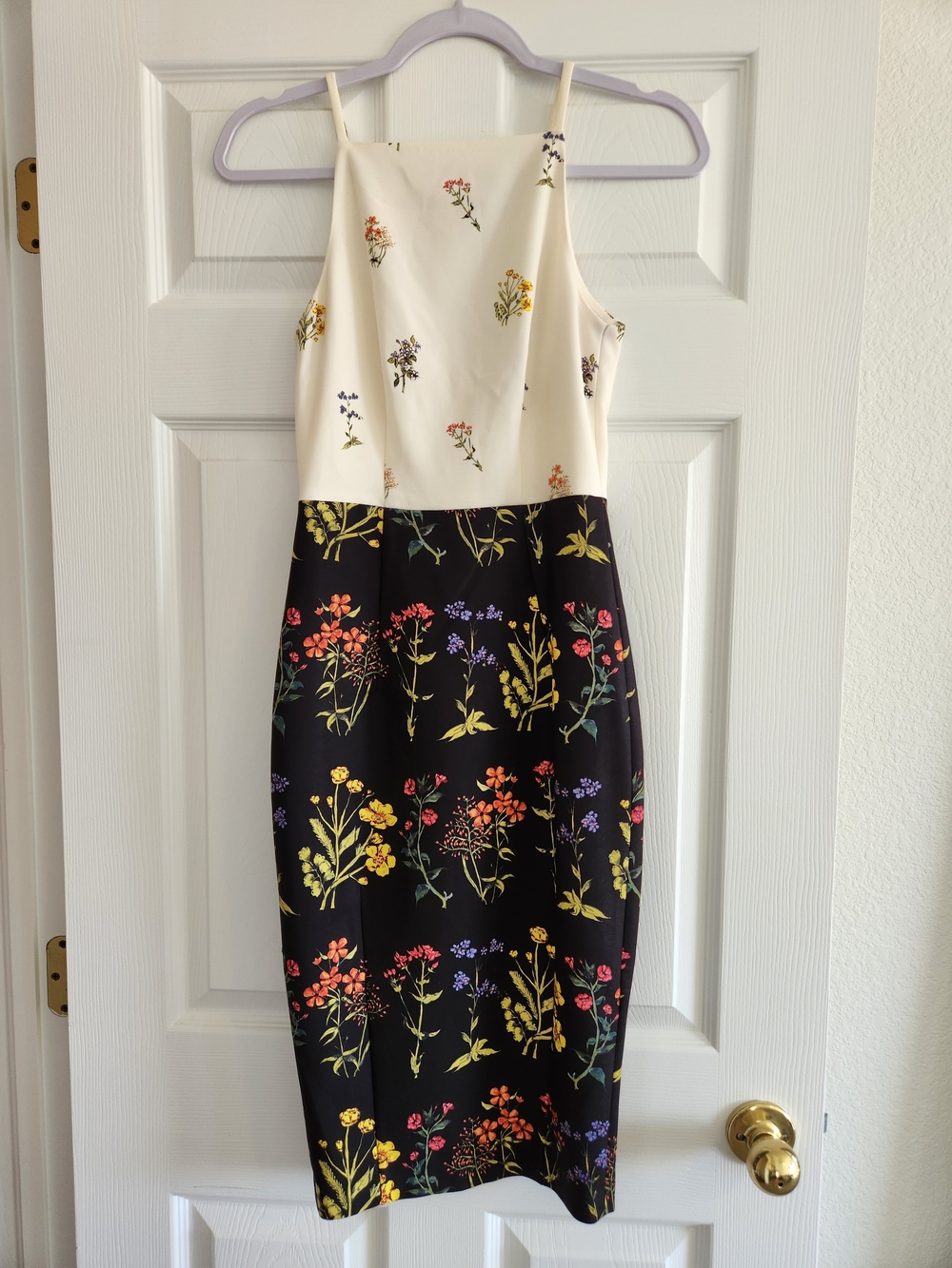 H&M Floral Two-Tone Midi Dress - Cream & Black